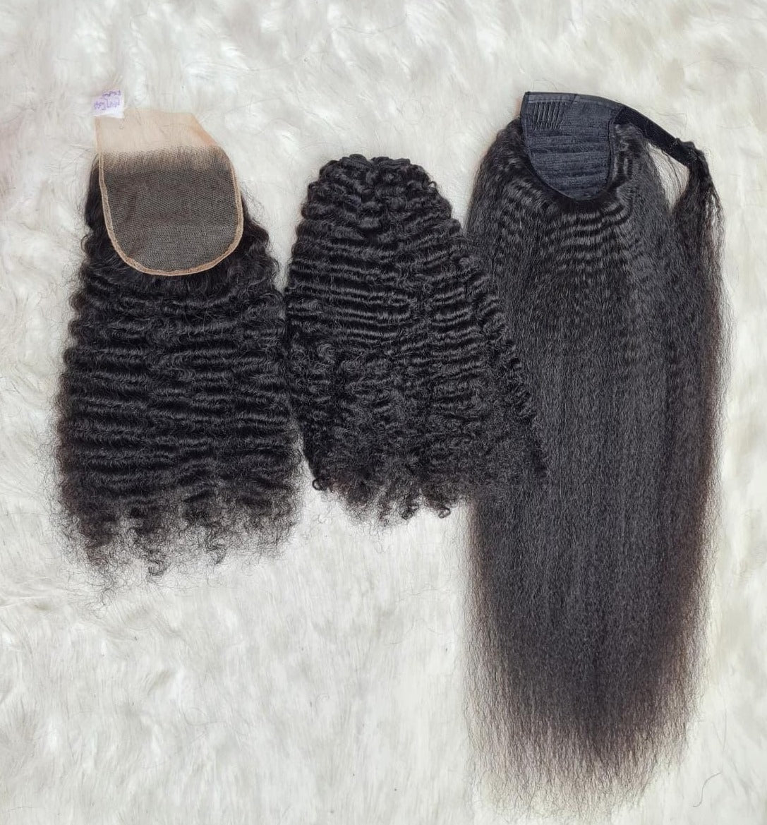 Premium 100% Human Single Donor Unprocessed Kinky Hair Extensions at Sew Hair Extensions, Charlotte, NC