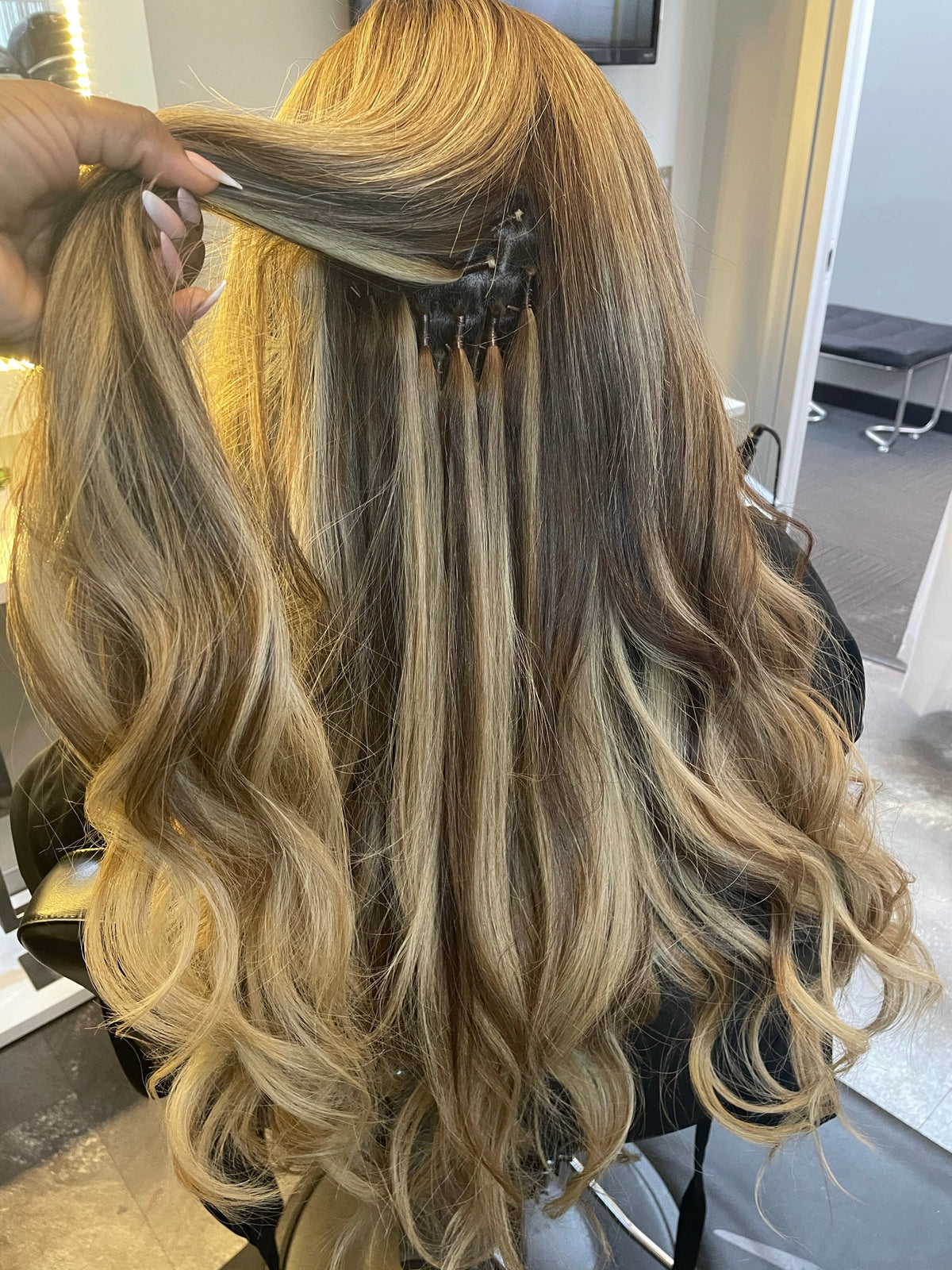 Natural Blonde and Unprocessed I-Tips Hair Extensions Available Exclusively at Sew Hair Extensions, Charlotte, NC